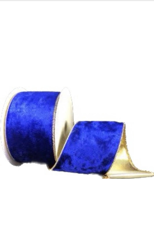 Wired Deep Blue Crushed Velvet Ribbon-2.5”x10 Yards