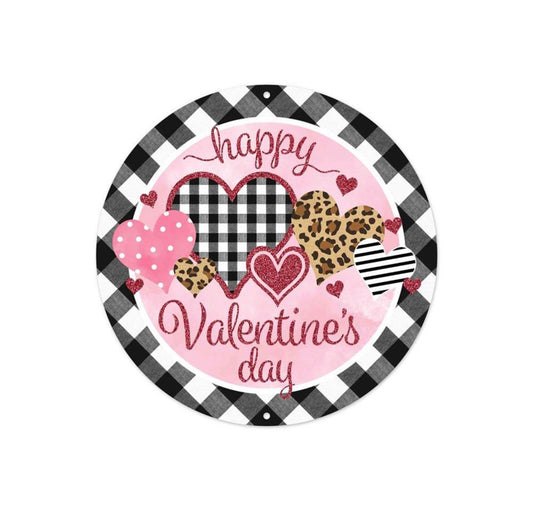 8” Round Metal Happy Valentines Day Wreath Sign with Glitter Accent