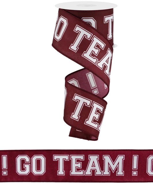 10 Yards - 2.5" Wired Maroon and White Go Team Sports Ribbon