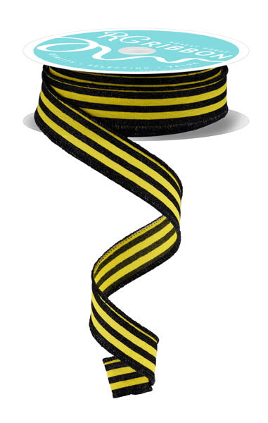 Wired Yellow and Black Vertical Stripe Glitter Accent Ribbon- 7/8”x10 Yards
