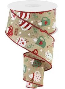 10 Yards - 2.5” Natural Background Hot Cocoa Christmas Ribbon