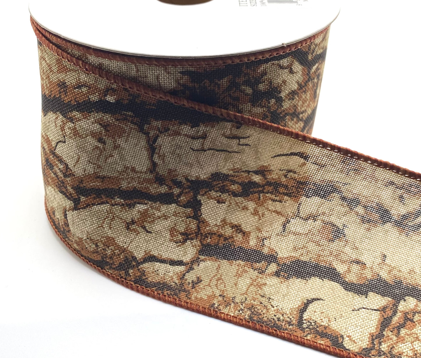 10 Yards - 2.5" Wired Multi Brown Mossy Birch Bark Ribbon - Winter Ribbon - Hunting Ribbon