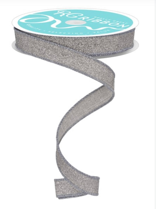 10 Yards - 5/8” Wired Light Gray Glitter Ribbon