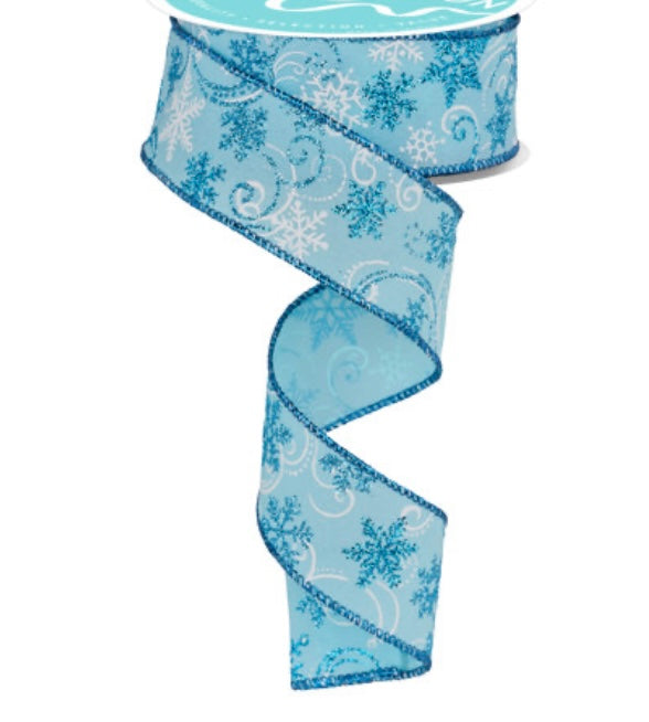 10 Yards - 1.5” Wired Snowflake and Swirls Winter Ribbon