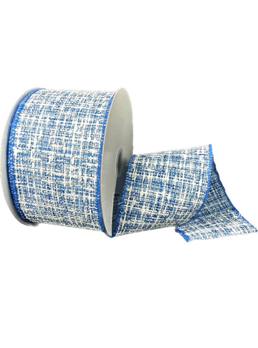 10 Yards - 2.5” Wired Blue and White Embellished Tweed Ribbon