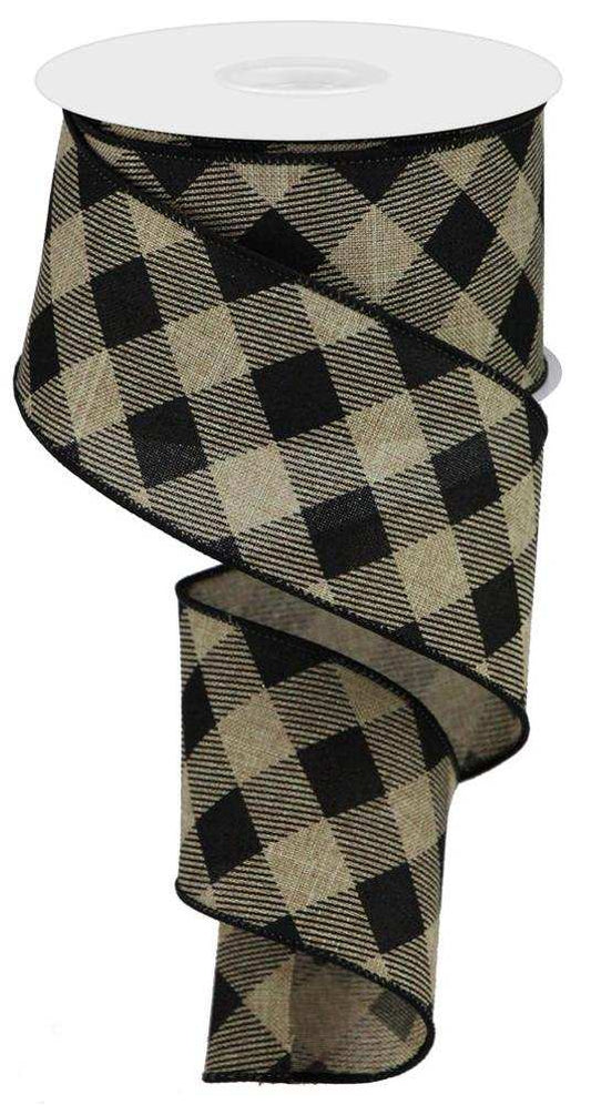 10 yards - 2.5" Natural and Black Diagonal Check Ribbon