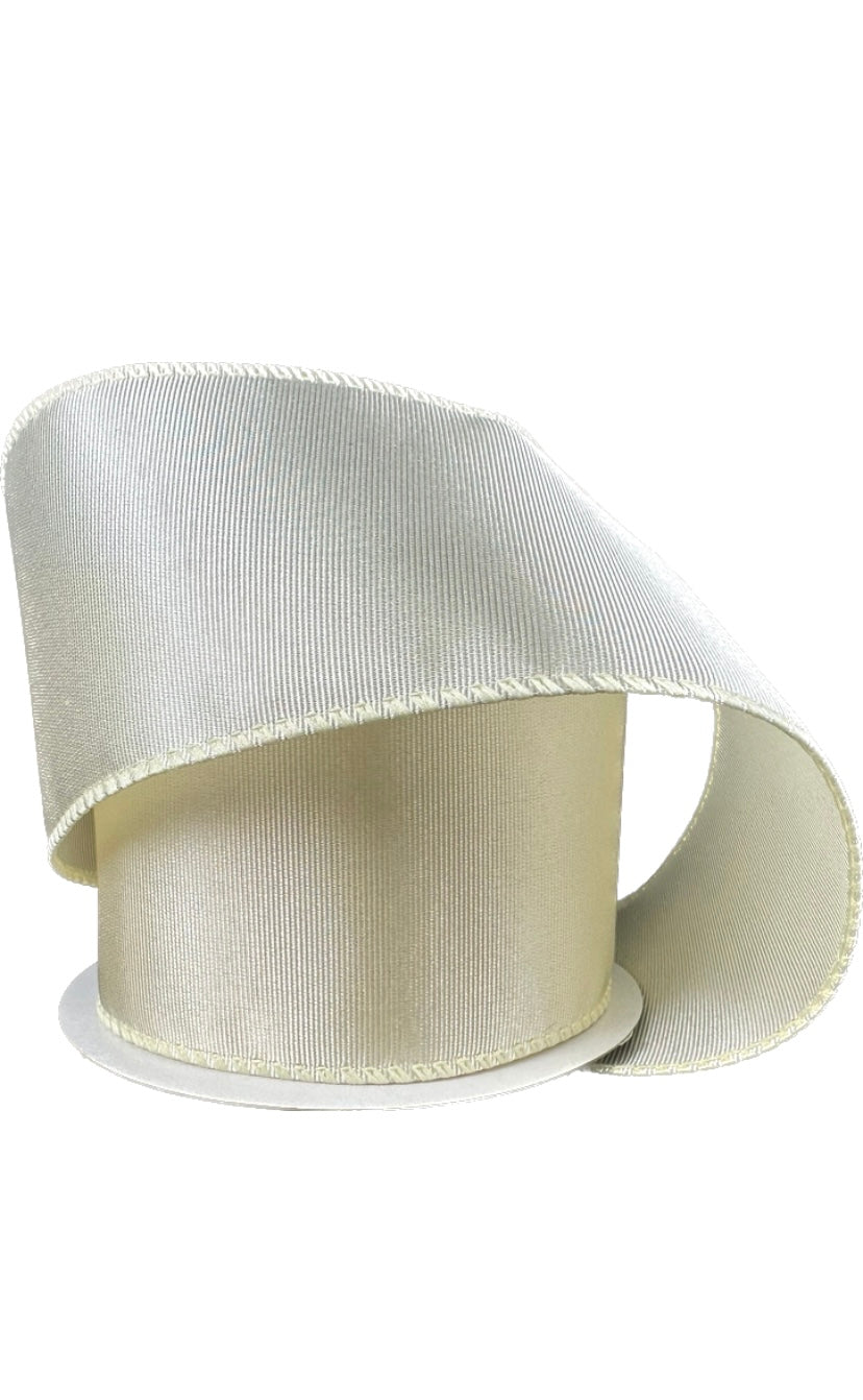 Wired Cream Ribbed Satin Ribbon-2.5”x10 Yards