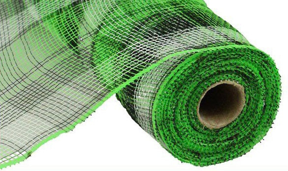 10 inch x 10 Yards Green, Black and White Plaid Mesh