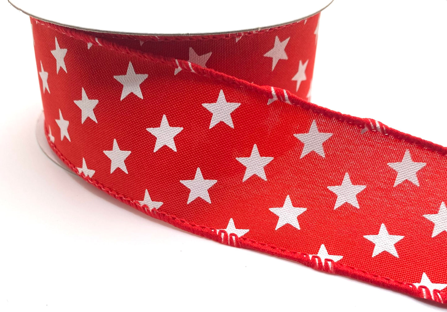 10 Yards - 1.5” Wired Red with White Stars Ribbon