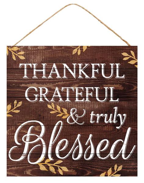 12” Square Thankful Grateful & Truly Blessed Wreath Sign