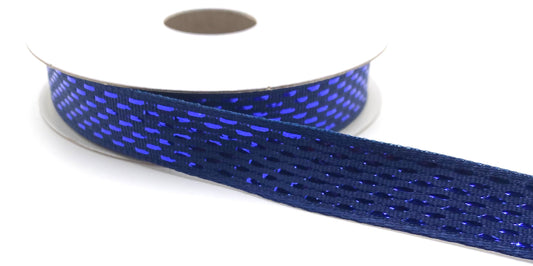 10 Yards - 5/8" Wired Navy Blue Metallic Dash Ribbon