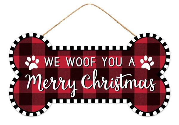 12.5”x6” We Woof You A Merry Christmas Wreath Sign