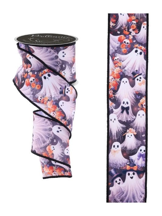 Wired Halloween Ghost Ribbon- 2.5”x10 Yards