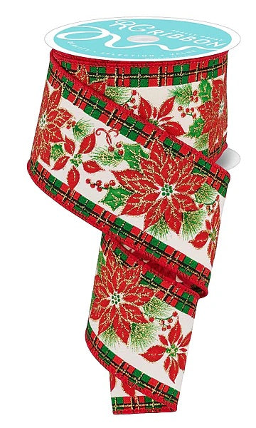 Wired Poinsettia Ribbon- 2.5”x10 Yards