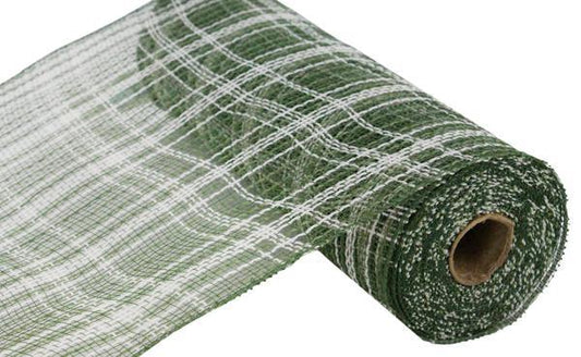 Moss Green and Cream Faux Jute Farmhouse Plaid Mesh-10.25”x10 Yards