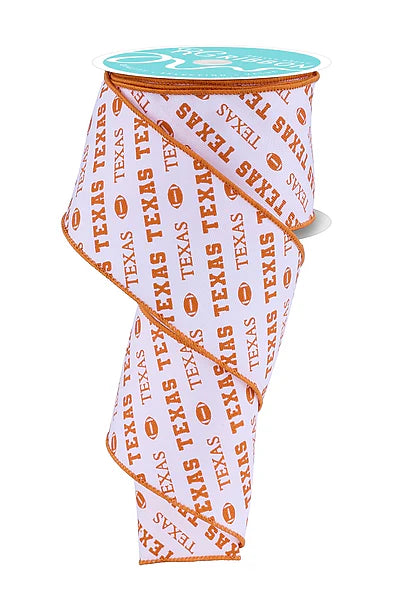 Wired Burnt Orange and White Texas Ribbon-2.5”x10 Yards