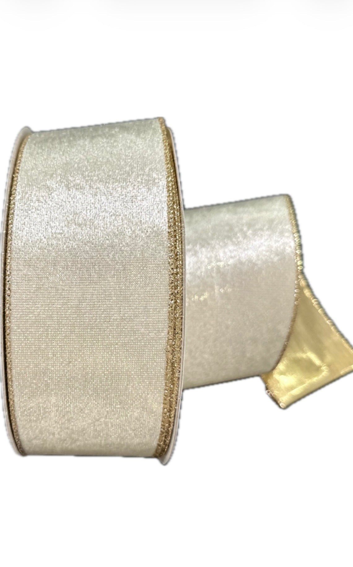 Wired White Crushed Velvet Gold Back Ribbon- 2.5”x50 Yards