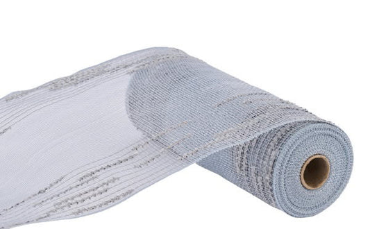 Silver Drift Border Puff Ball Mesh- 10.5”x10 Yards