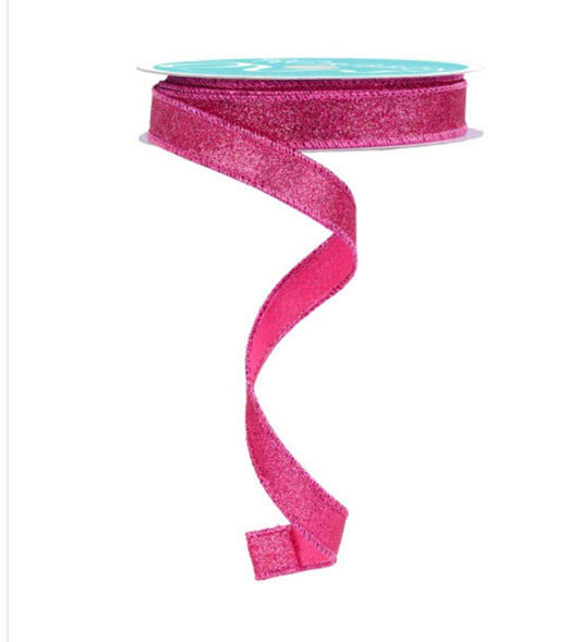 10 Yards - 5/8” Wired Hot Pink Shimmer Glitter Ribbon
