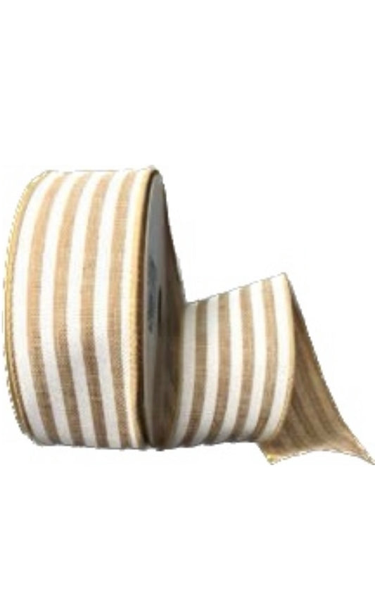 Wired Natural and White Stripe Ribbon-1.5”x10 Yards