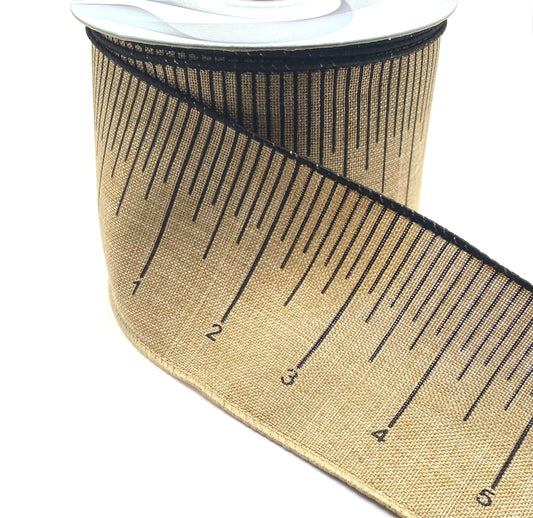 10 Yards - 2.5” Wired Natural Ruler Ribbon