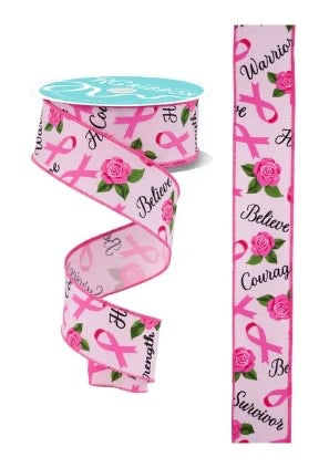 Wired Pink Breast Cancer Support Ribbon-1.5”x10 Yards