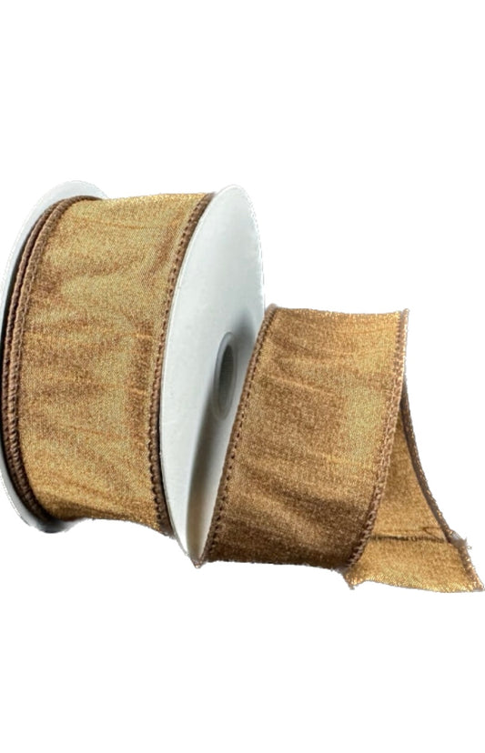 Wired Brown Faux Dupioni Ribbon- 1.5”x10 Yards