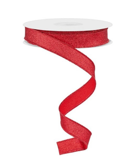 10 Yards - 5/8” Wired Red Shimmer Glitter Ribbon