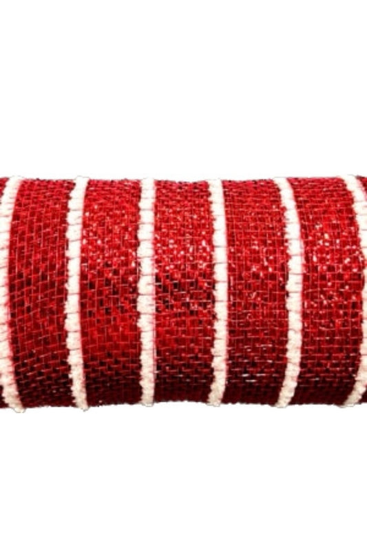 Red and White Metallic Snowball Mesh-10”x10 Yards