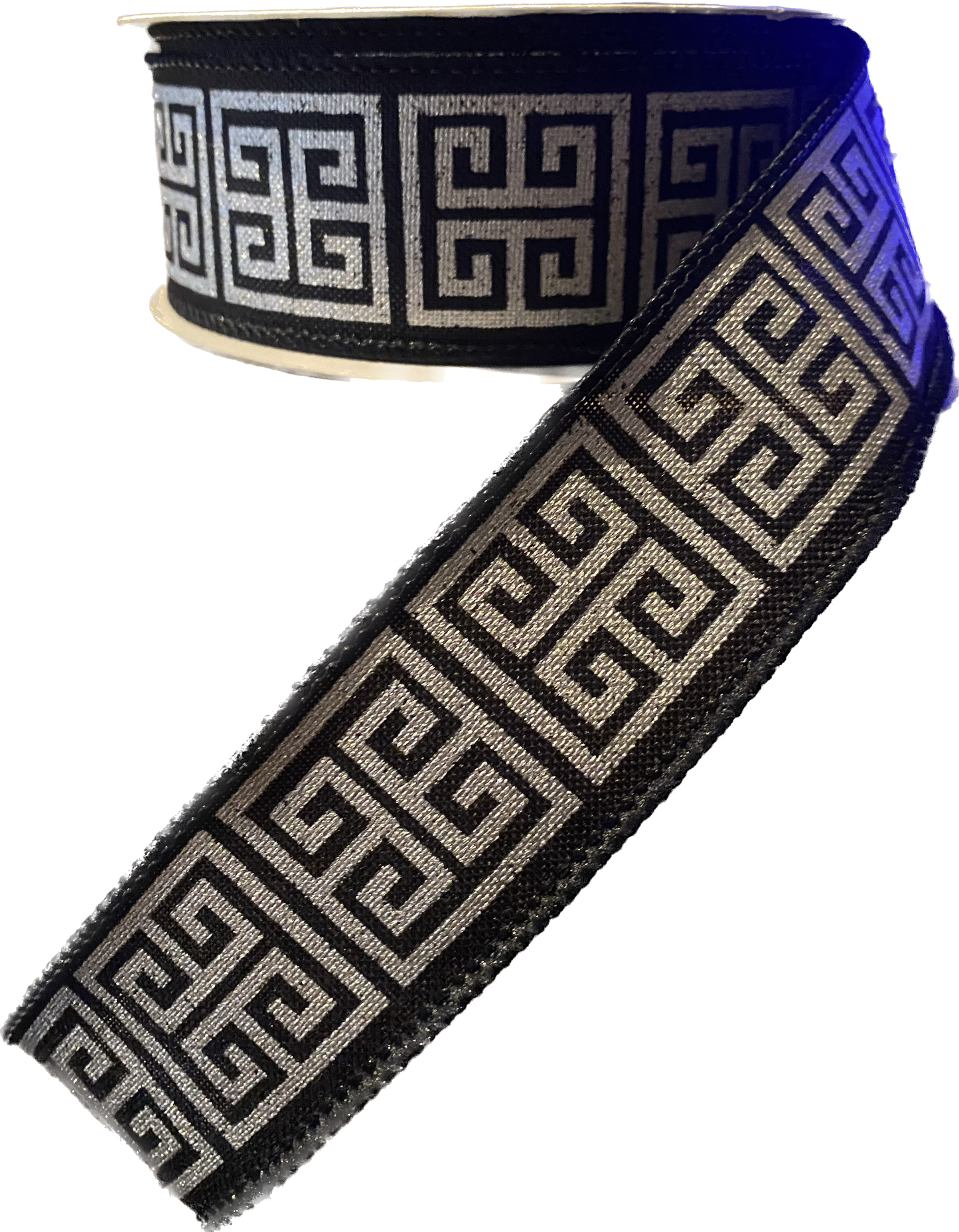 10 Yards - 1.5” Wired Black and Silver Patterned Ribbon