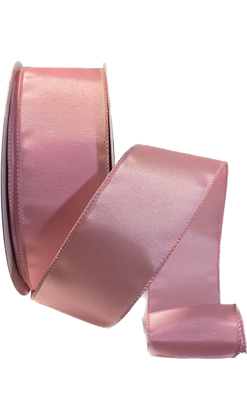 50 Yards - 2.5” Wired Pink Ribbed Satin Ribbon