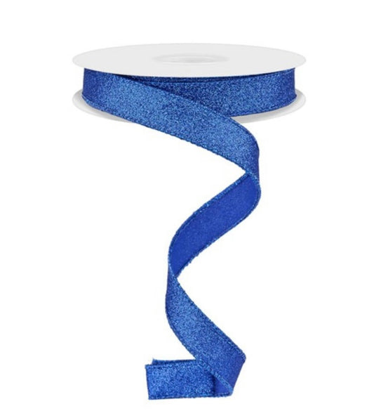 10 Yards - 5/8” Wired Royal Blue Shimmer Glitter Ribbon