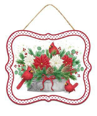 7”x6” Metal Tin Cardinal Merry Christmas Sign