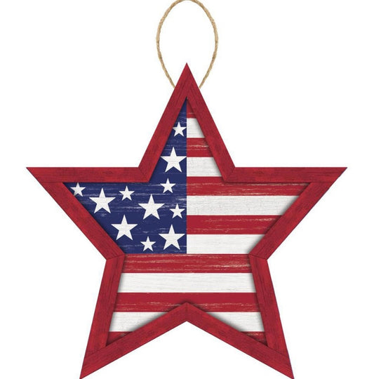 12 Inch x 11.75 Inch MDF Stars and Stripes Wreath Sign