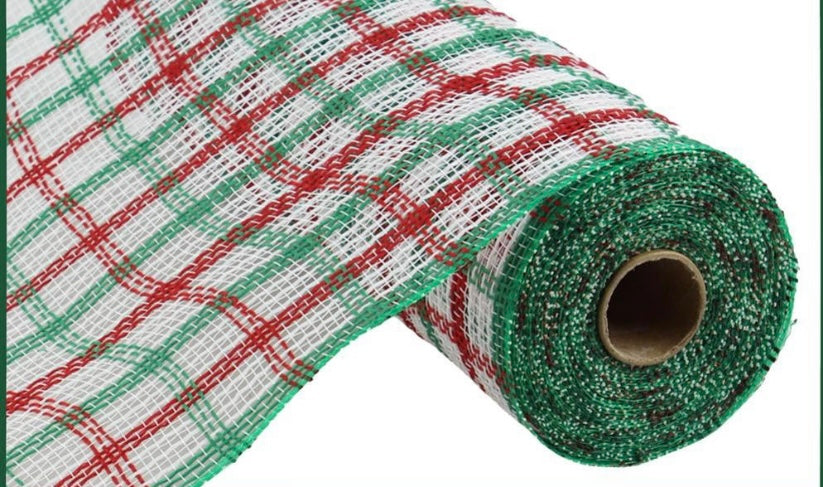 10.5 inch x 10 Yards Red Green White Check Fabric Mesh