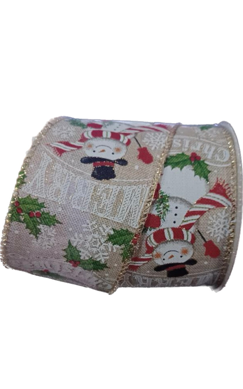 Wired Winter Snowman Merry Christmas Ribbon-2.5”x10 Yards