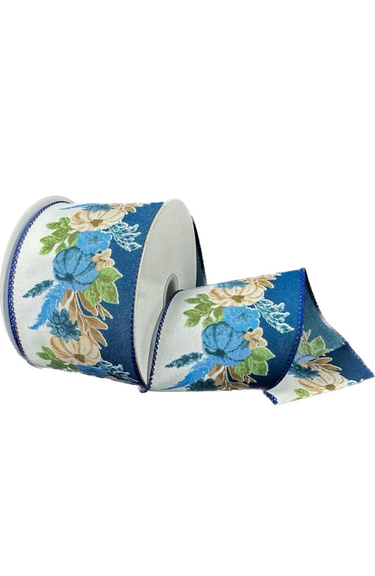 Wired Fall Pumpkins and Leaves on Satin Ribbon- 2.5”x10 Yards