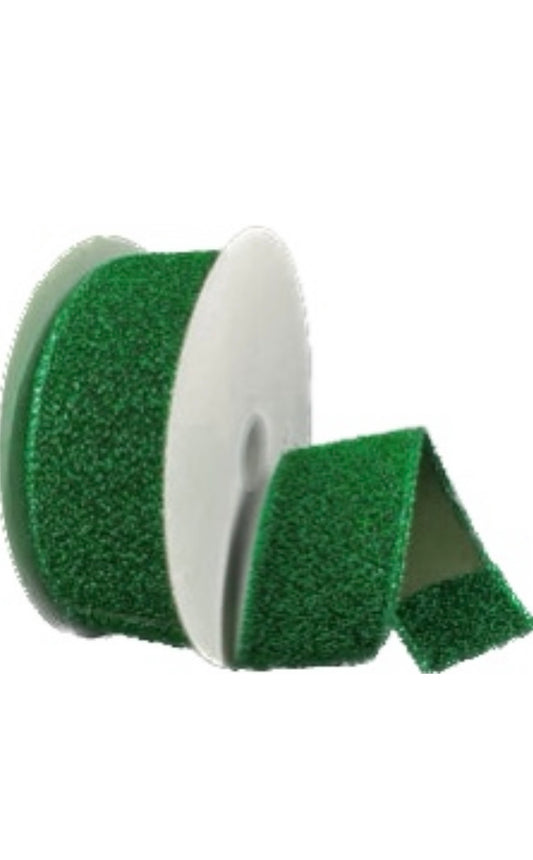 Wired Emerald Green Fuzzy Metallic Ribbon- 1.5”x10 Yards