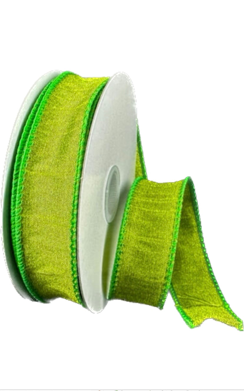 Wired Lime Green Faux Dupioni Ribbon- 7/8”x10 Yards