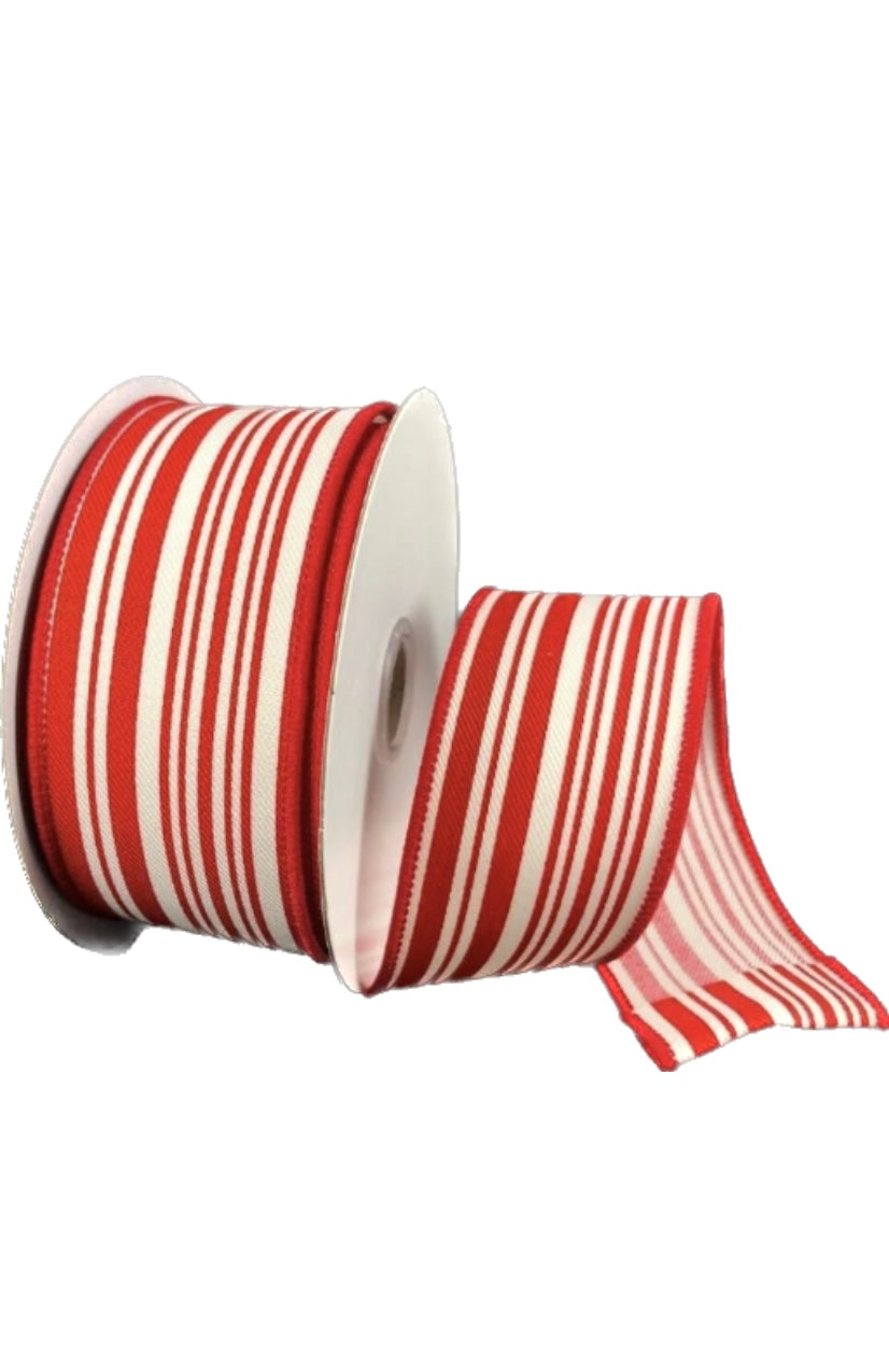 10 Yards - 1.5" Red and Cream Stripe Ribbon - Everyday Ribbon