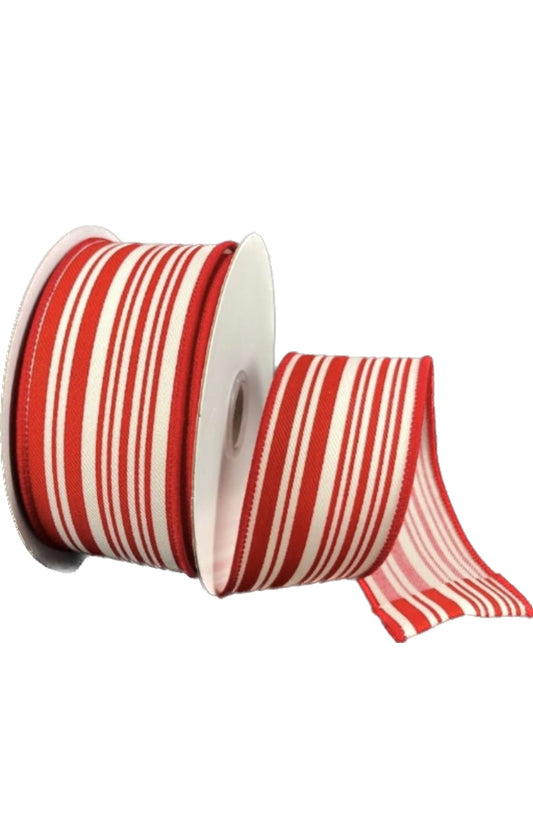 10 Yards - 1.5" Red and Cream Stripe Ribbon - Everyday Ribbon