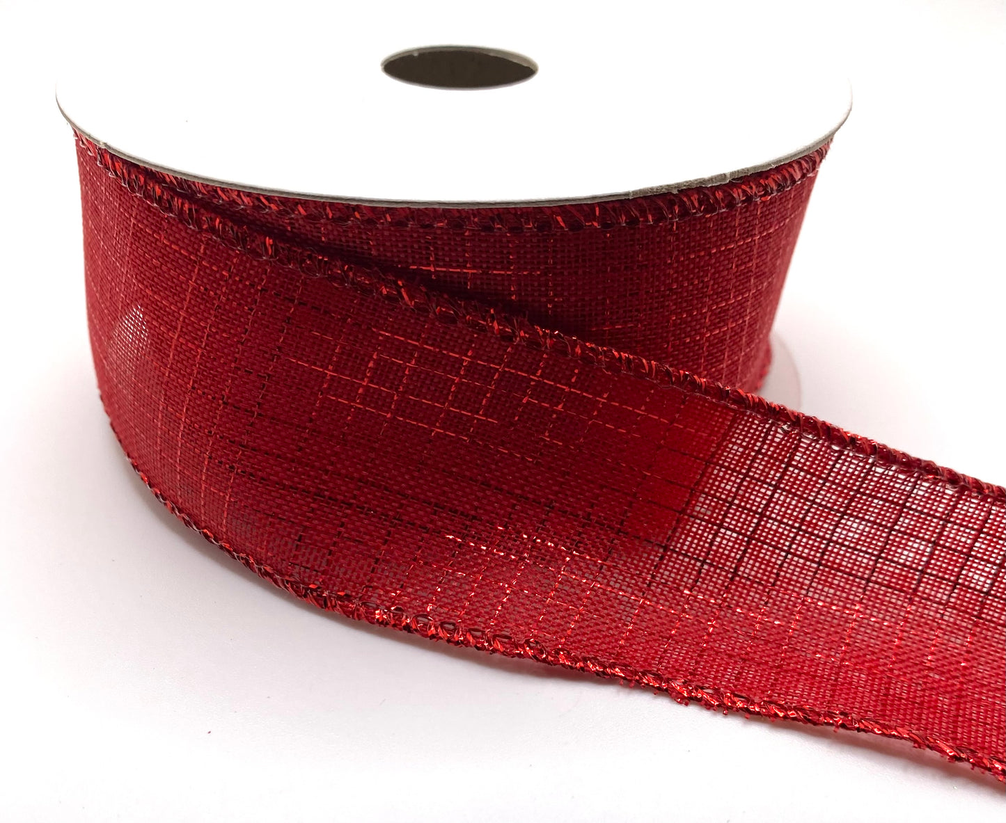 10 Yards - 1.5” Wired Red Linen Metallic Ribbon