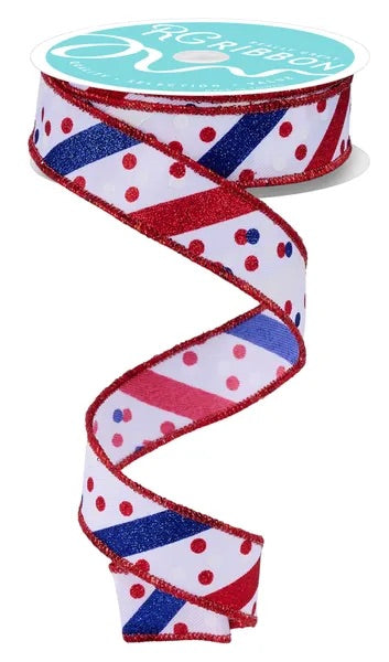 Wired Patriotic Glitter Dot Confetti Ribbon-7/8”x10 Yards