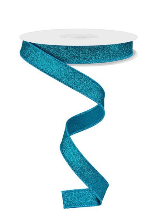Wired Teal Blue Glitter Ribbon- 5/8”x 10 Yards