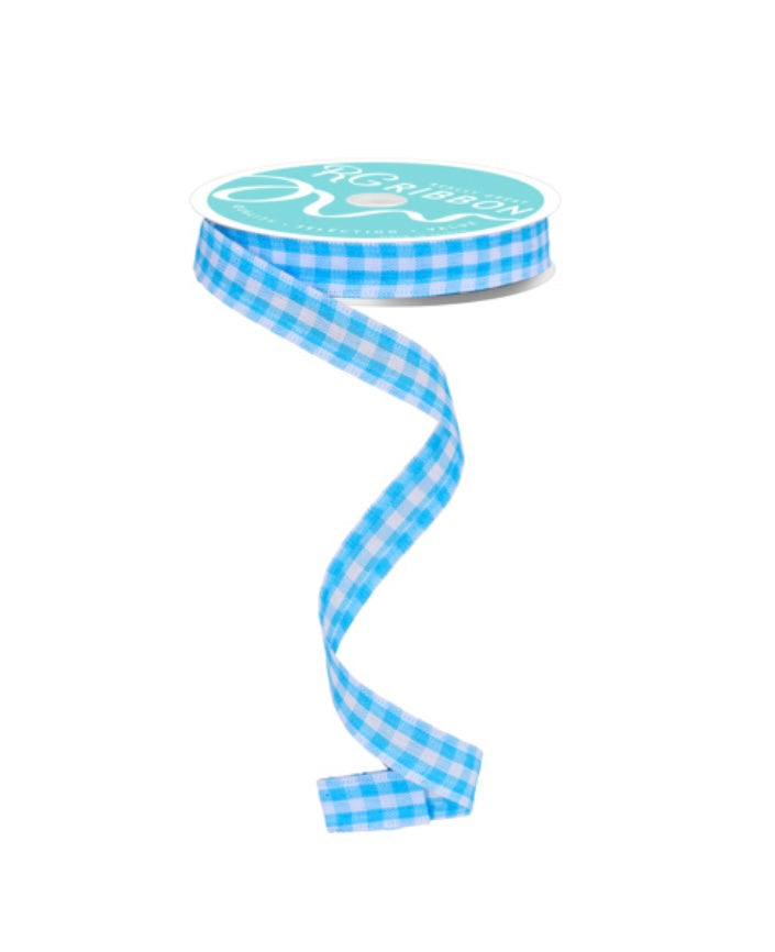 10 Yards - 5/8” Wired Blue and White Gingham Check Accent Ribbon