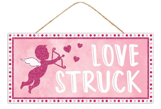 12.5”x6” Love Struck Cherub Valentines Day Wreath Sign with Glitter Accent