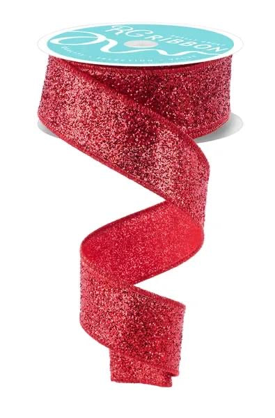 Wired Red Laser Glitter Ribbon- 1.5”x10 Yards