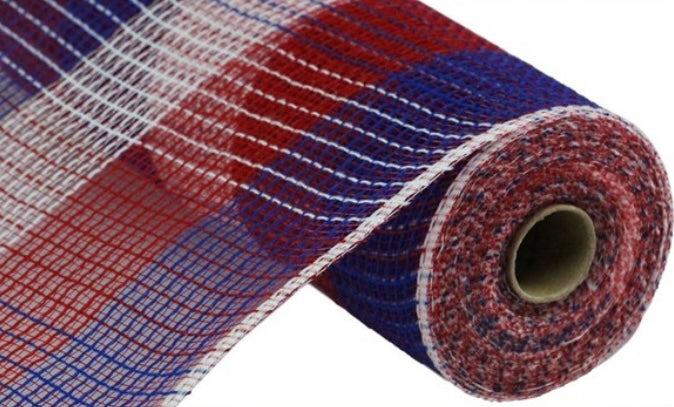 10.5 inch x 10 Yards Red, White and Blue Check Fabric Mesh