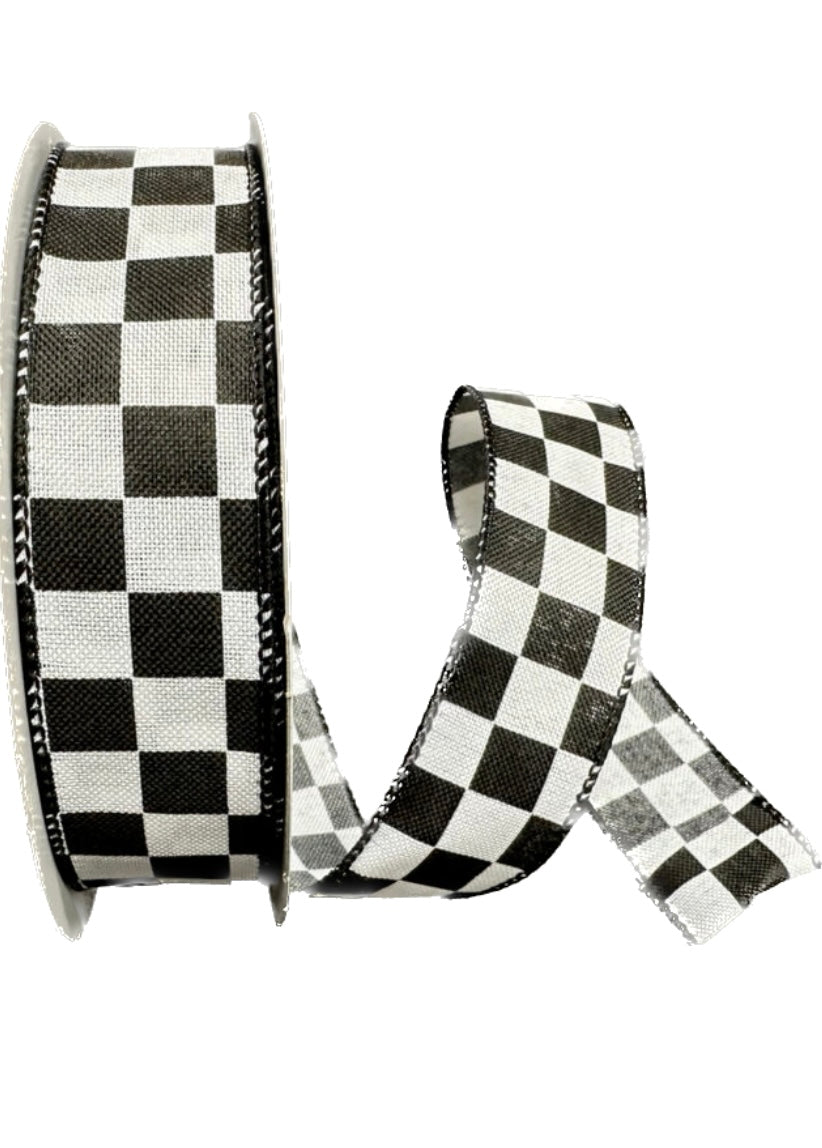 50 Yards - 1.5” Black and White Checker Ribbon