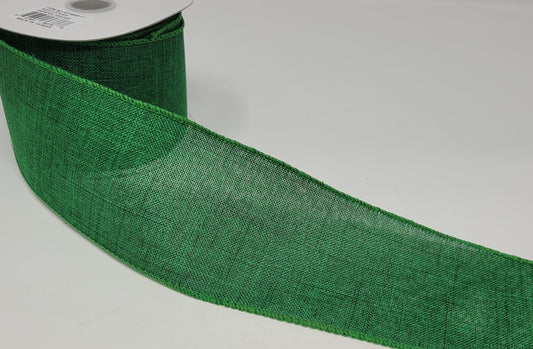 10 Yards - 2.5” Wired Emerald Green Linen Ribbon